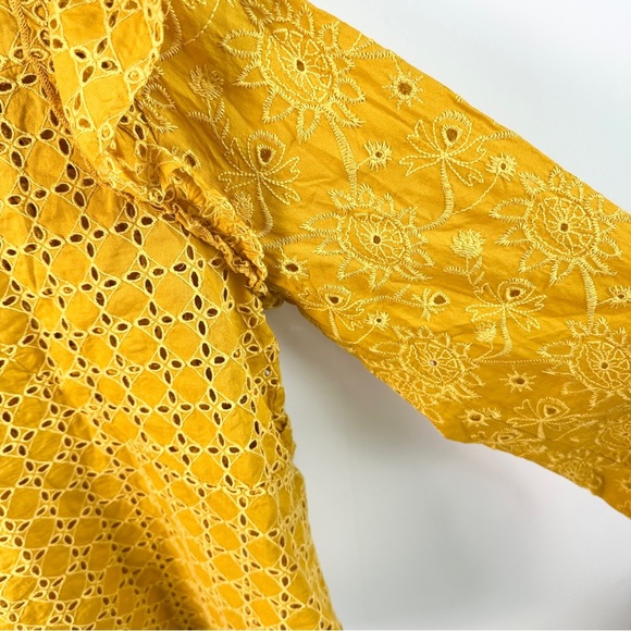 Scotch & Soda Yellow Eyelet Exaggerated Ruffle Top Size M Euro Summer Vibe! - Picture 8 of 13